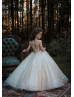 Ivory Lace Tulle Heart Back Floral Flower Girl Dress Ivory Lace Tulle Heart Back Floral Flower Girl Dress